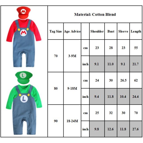 Super Mario Bros. Mario Unisex Toddler Halloween Kostym green 90cm