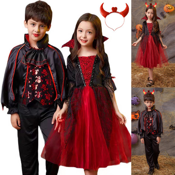 Flicka Vampyr Kostym Outfit Prinsessa Klänning för Halloween boys 160cm