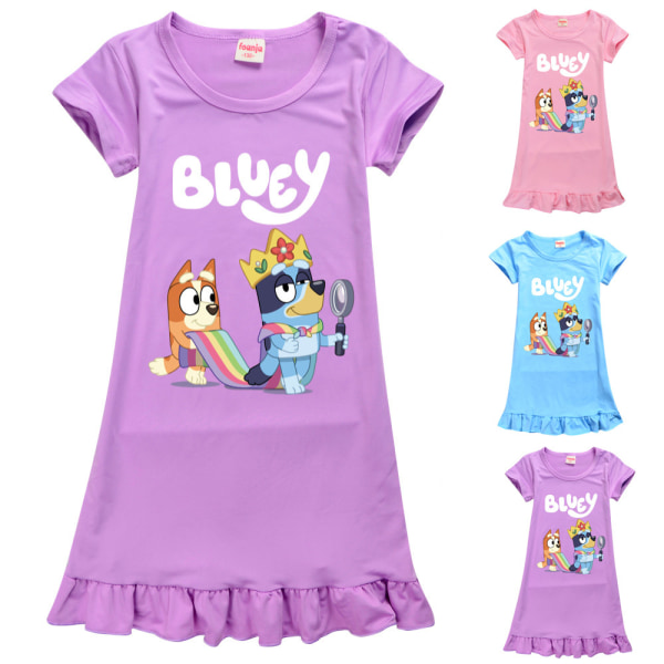 Barnflickor Blueys tecknad nattklänning kortärmad pyjamas klänning nattkläder casual Pink 5-6 Years