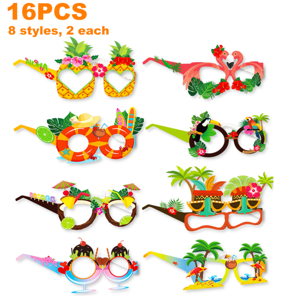 16 par pappersglasögonbåge Tropical Fancy Dress Photo Booth rekvisita för sommarens strandfest