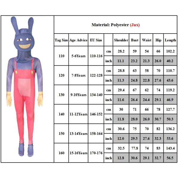 The Amazing Digital Circus Pomni Costume Clown Bodysuit Kids A 140cm