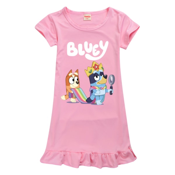 Kids Girls Blueys Cartoon Nattlinne Kortärmad Pyjamas Klänning Nattkläder Casual Pink 7-8 Years