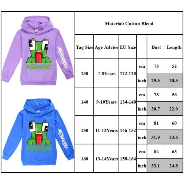 UNSPEAKABL Barn Pojkar Tryck Hoodie Jumper Sweatshirt Topp Purple 140cm