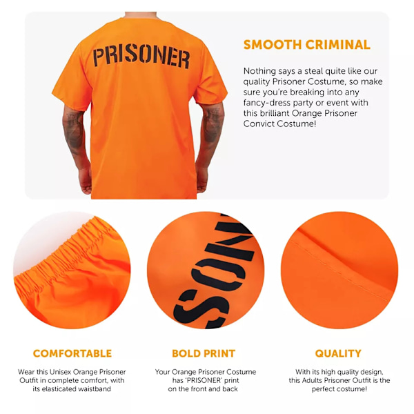 Halloween-kostym för män - Fången, Convict, Festkläder, Orange Topp och Byxor M