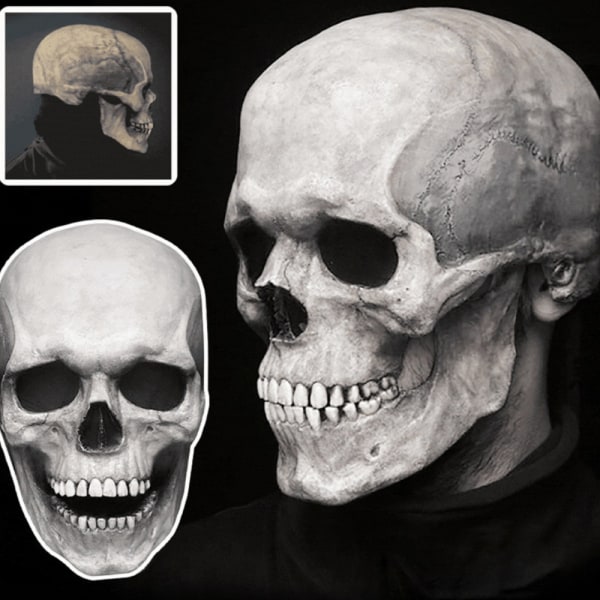 Halloween Cosplay Moving Jaw Full Head Skull Mask Prop light color