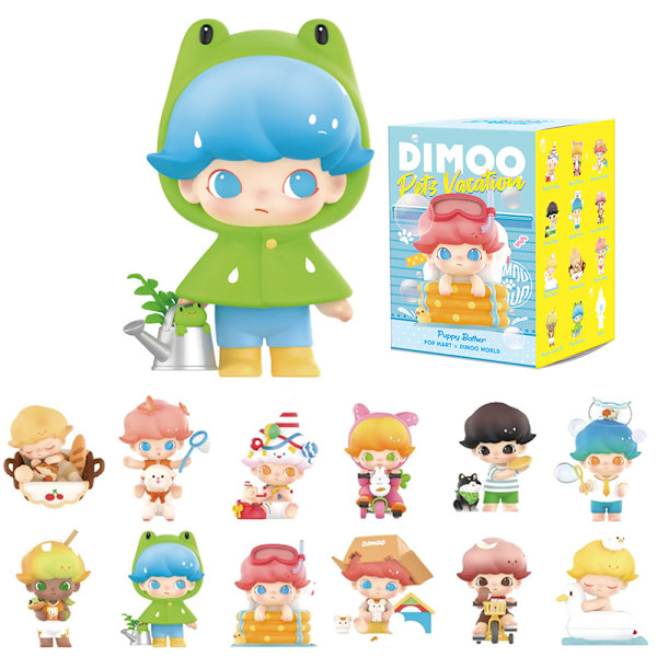 POP MART Dimoo World Pets Vacation Series Karaktärsfigurer, DIMOO Blind Box Figurer Samlarleksaker (Slumpmässigt En)