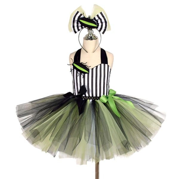 Beetlejuice Tulleklänning & Huvudband Set Kostym Barn Flickor Halloween Maskeraddräkt 2T