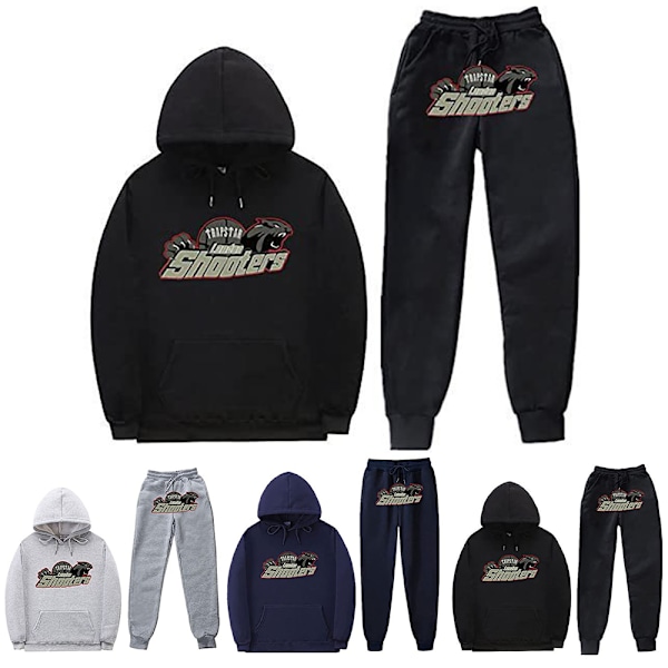 Träningsdräkt för män, långärmad huvtröja med huva och sweatpants, hoodie-set Black 3XL