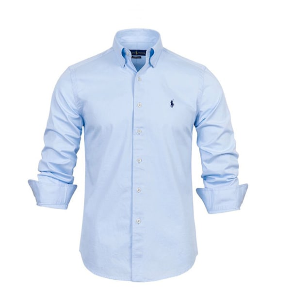 Ralph Lauren Poloskjorta Herrar Solid Knapp-Up Klänning Långärmad Arbets Skjortor Broderad Skjorta Sky Blue L