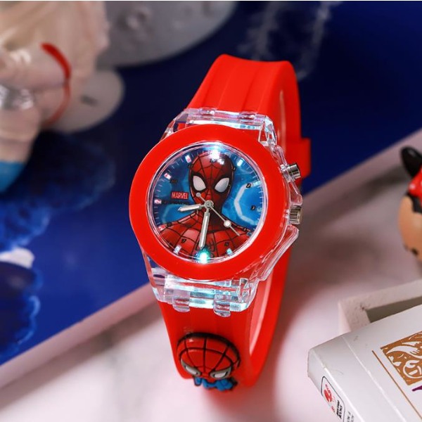 Cartoon Night Luminous Quartz Watch LED-blinkande silikonklockor Barnpresenter Spider Man