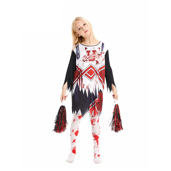 Flickor Halloween Horror Zombie Klänning Med Strumpbyxor Blomboll Cheerleading Danskläder Party Cosplay Kostym 7-12 År L