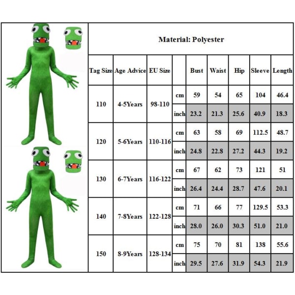 Halloween Rainbow Friends Spel Green Monster Costume Jumpsuit 110cm