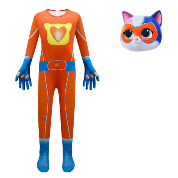 Barn katt cosplay overall med mask Halloween outfit klä upp orange 120cm