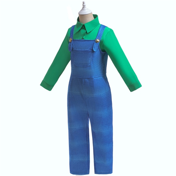 Mario Kostym Barn Cosplay Kostym Skjortor och Hängslen Outfit green 140cm