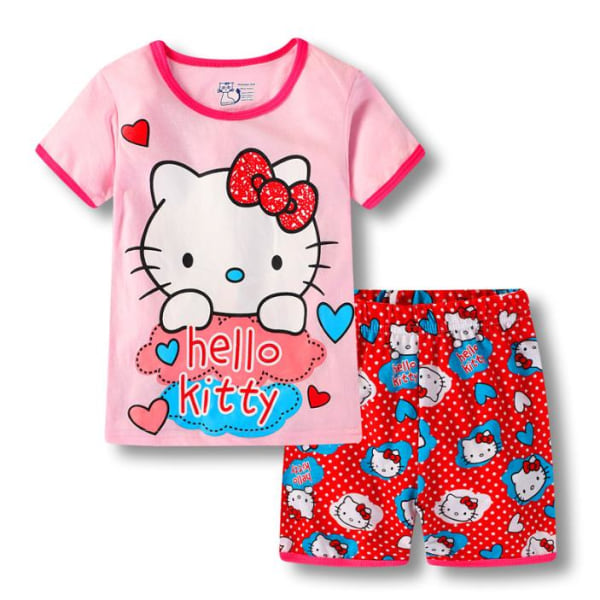 Barnflickor Disney-karaktärstryck Pyjamas T-shirt Shorts Outfit Set Casual Hello Kitty B 4 Years