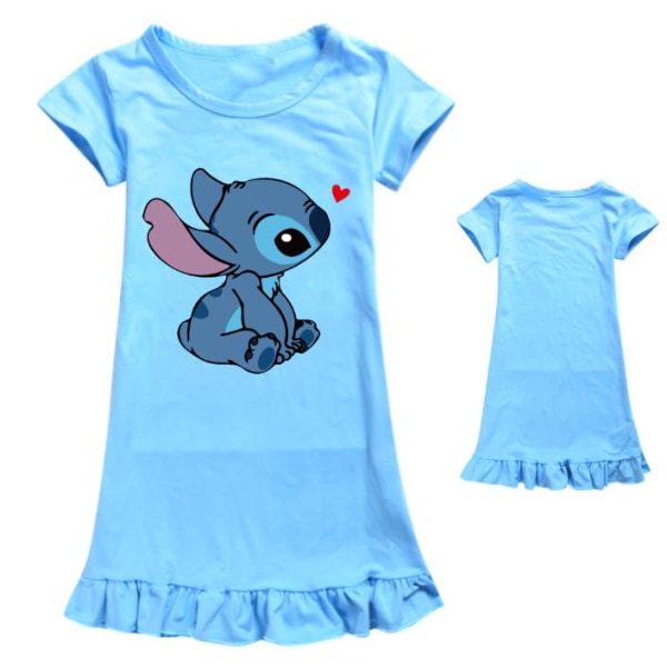 Barnflickor Lilo & Stitch Tryck Nattlinne Sovkläder Klänning Kortärmad Nattlinne Light Blue 11-12Years