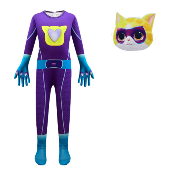 Barn katt cosplay overall med mask Halloween outfit klä upp purple 100cm