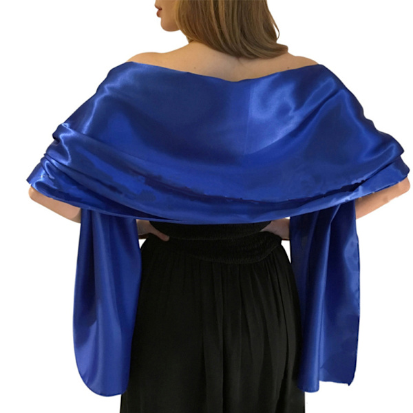 Kvinnor Extra Långa Satinsjalar Wraps Pashmina för Bröllopsfest Blue
