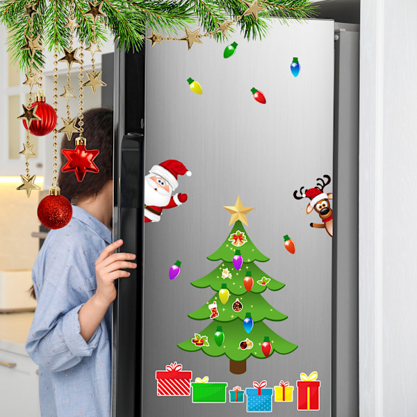 Julgran Kylskåpsmagneter Tomte Kylskåpsmagnetiska Dekaler Juldekorationer C