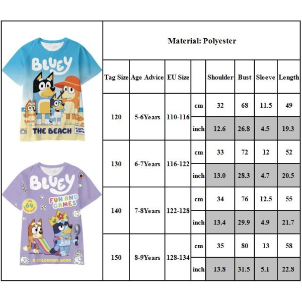 Barn Blueys Print Kortärmad T-shirt Pojkar Flickor Summer Beach Tee Blus Toppar B 8-9 Years