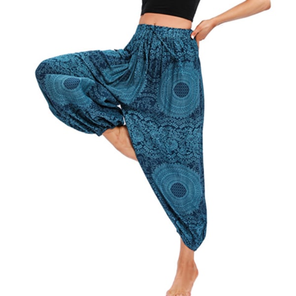 Yogabloomers med printed midjabyxor för kvinnor Blue One Size