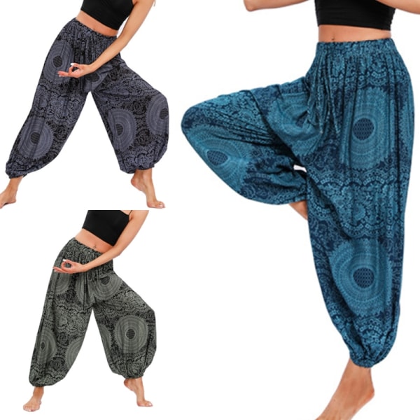 Yogabloomers med printed midjabyxor för kvinnor Black One Size