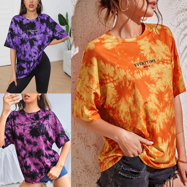 Kvinnors Tie-Dye printed T-shirts Crewneck Toppar