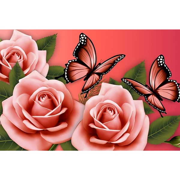 Animal Diamond Painting DIY 5D Diamond Painting Craft Väggmålningar Rose Butterfly 30 * 40cm