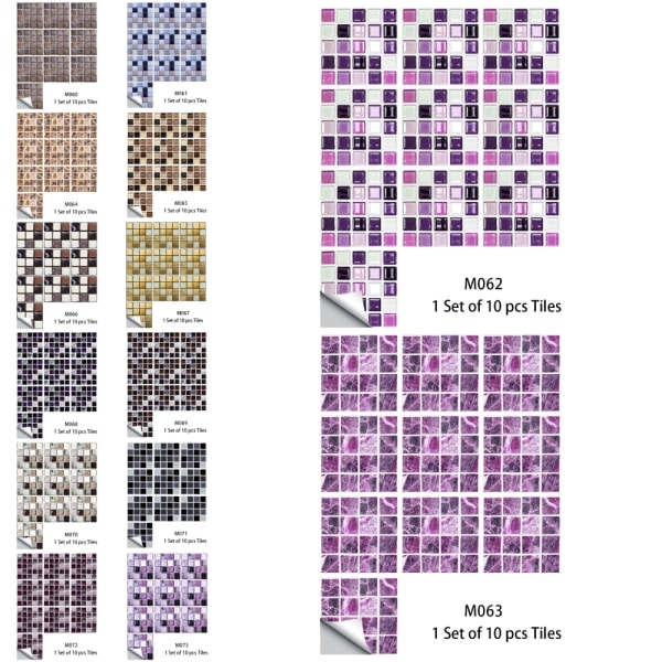 10 st mosaik kakel klistermärken DIY väggdekoration självhäftande M064 WxL: 4x4"