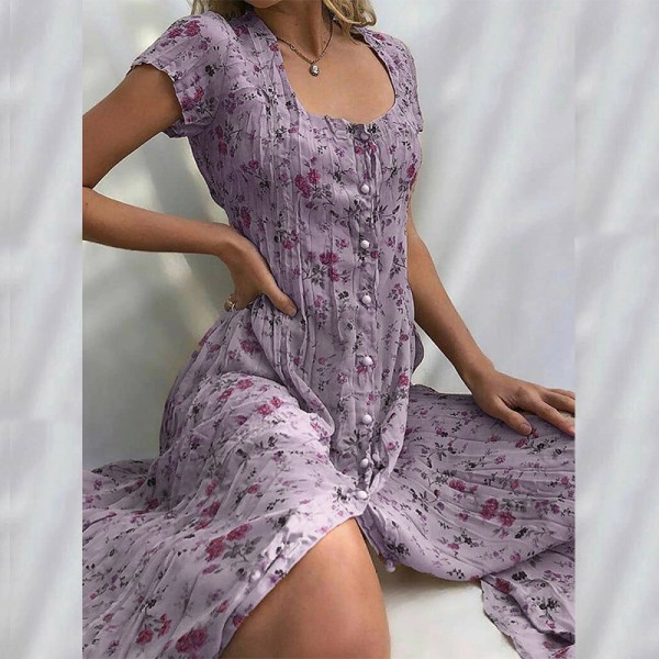 Kvinnors vintage Boho blommig klänning strandklänning