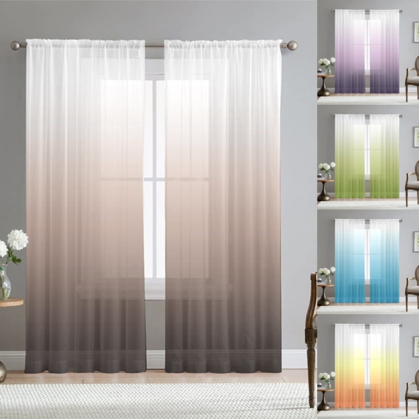 2 delar Transparent gradientgardinbeklädnad Paneldraperi 7#Gradient Color W:52"x H:72"/ 132cm*182cm*2