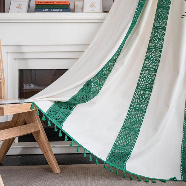 Vardagsrum sovrum UV-skydd gardin dekoration Green Crochet + White W:59"x H:24"/ 150cm*60cm