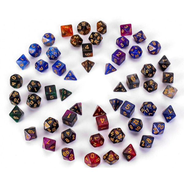7 st Starry Polyhedron Tärningar Brädspel Brädspelstärningar Black White