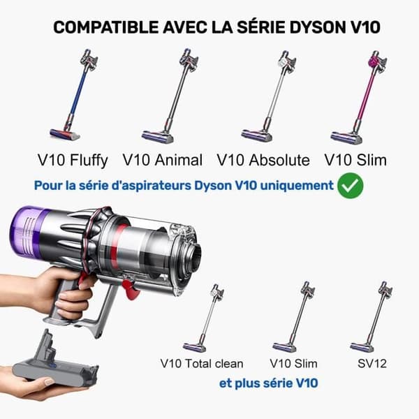 Batteri - SWAREY - Kompatibel V10 - 25.2V - 3800mAh - Li-ion - til Dyson Grå