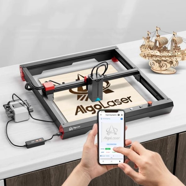 AlgoLaser Alpha 22W Laser Engraver med Pneumatisk Support Kit Farve Touch Screen Telefon APP Kontrol 400x400mm