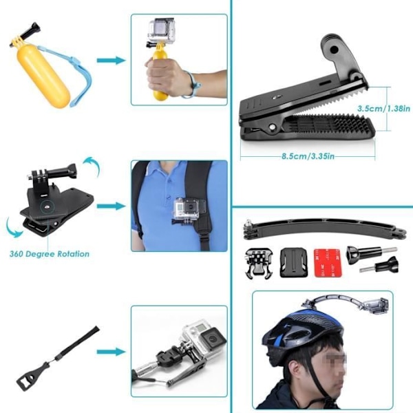 50-i-1 actionkamera tilbehørssæt til GoPro Hero 4/5 Session, Hero 1/2/3/3+/4/5, SJ4000/5000, Nikon og Sony