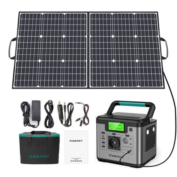 SWAREY S500 PRO Solgenerator Bärbar elstation 220V 518Wh med Fällbart Solpanel 100W grå