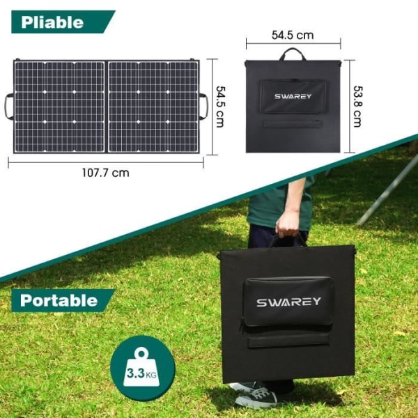 SWAREY 1000W bärbar elektrisk generator med hopfällbara solpaneler 100W solgenerator Extra lång drifttid Grön