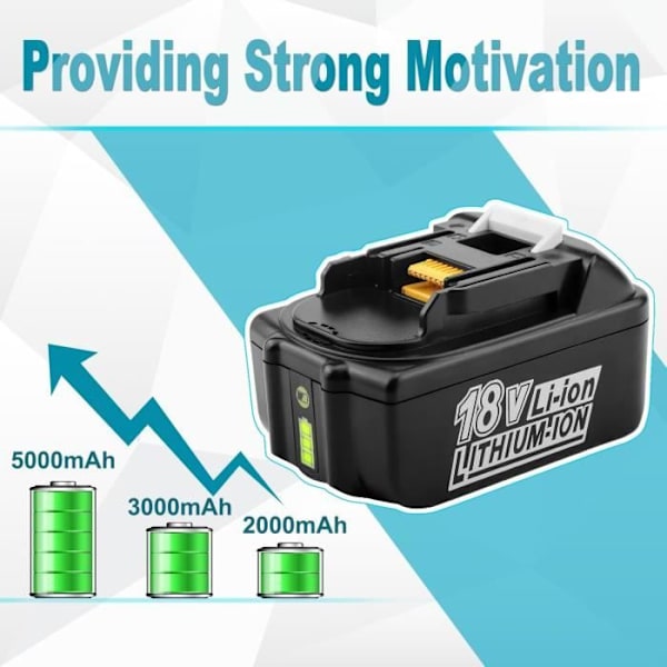 2X 18V 5.0Ah batteri til Makita 18V batteri BL1860B BL1860 BL1850B BL1850 BL1840 BL1830B BL1820 med DC18RC oplader til Makita Svart