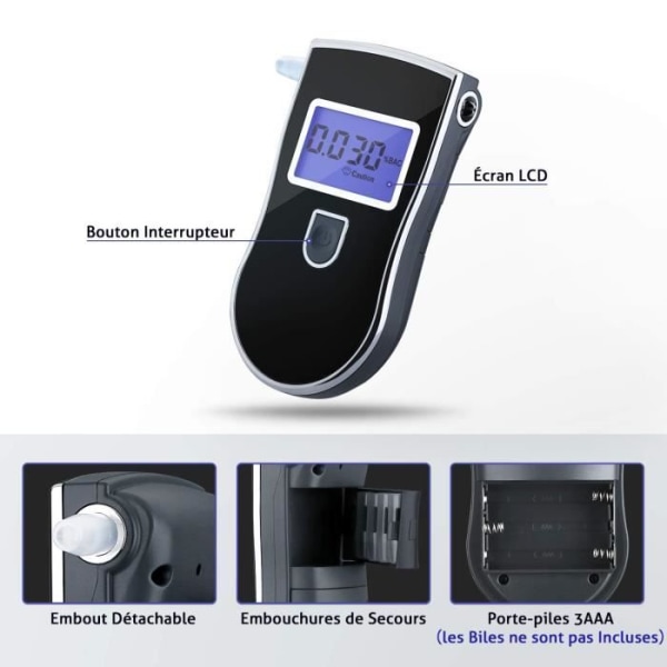 Elektronisk alkomanalysator Alkomätare med godkänd bärbar LCD-skärm Exakt visning 3 enheter alkoholtest + 5 tips