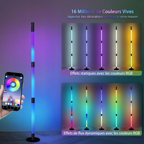 SWAREY Gulvlampe Stue LED Ambient Light Bluetooth RGB Farve APP Kontrol Music Sync 135cm