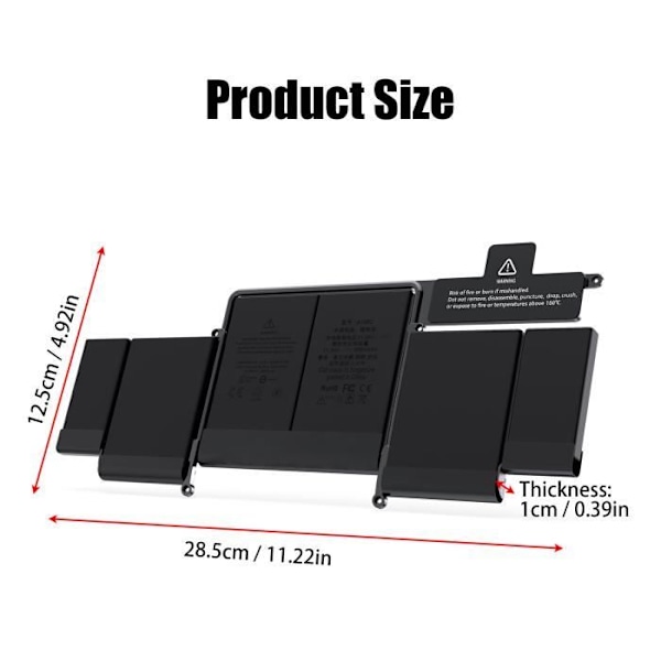 A1582 laptop batteri til MacBook Pro 13" A1502 2015 Svart
