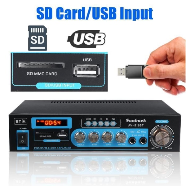 Stereo Amplifier-Tuner 1200-2000W Bluetooth Phono Input Auto 2 Kalibrering HDMI
