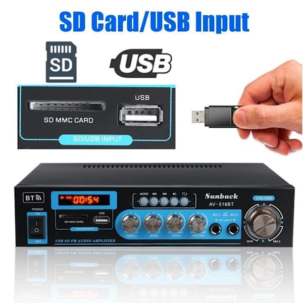 Stereomodtager 1200-2000W Bluetooth Phono Input Auto 2 HDMI-kalibrering