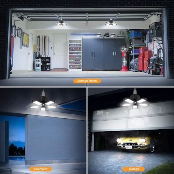 Garagebelysning - LED - 80W - 15000 lumen - Deformbar - E27/E26 - 360°