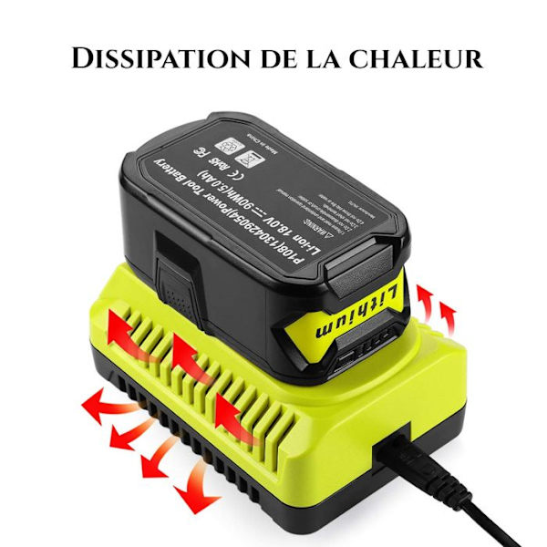 Universel Oplader - Ryobi - 12V-18V - Hurtigopladning - 3A - Flere Beskyttelser Grön