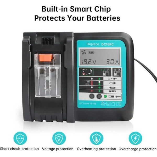 2X 18V 5.0Ah batteri til Makita 18V batteri BL1860B BL1860 BL1850B BL1850 BL1840 BL1830B BL1820 med DC18RC oplader til Makita Svart