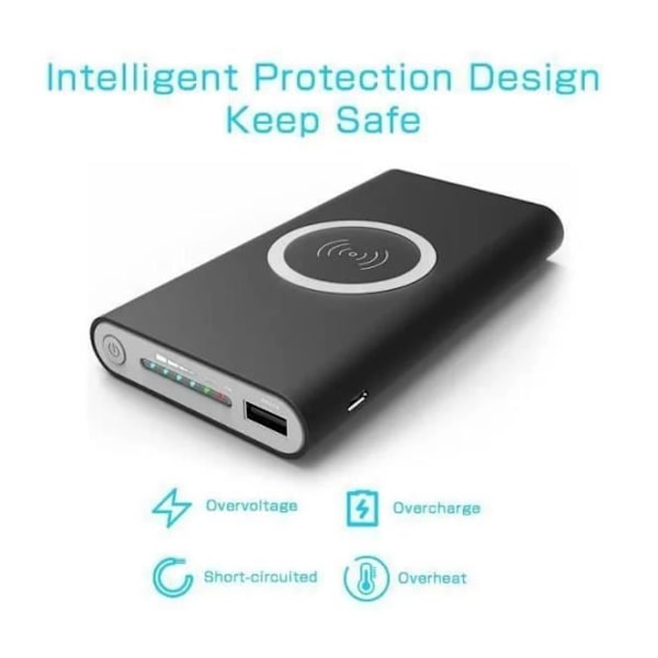 3 i 1 Qi trådløs oplader 10000mAh Power Bank Support iPhone, iPad, iPod, Samsung, HTC, Xiaomi Svart