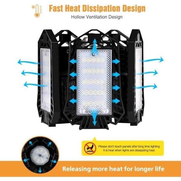 Garagebelysning - LED - 80W - 15000 lumen - Deformbar - E27/E26 - 360°
