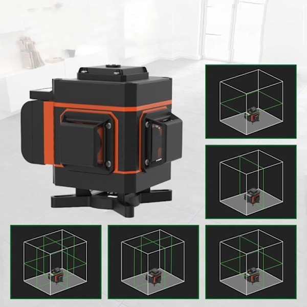 16 linjer laserniveau grønt lys 4D kryds 360° rotation med løfteplatform og fikseringstilbehør Orange